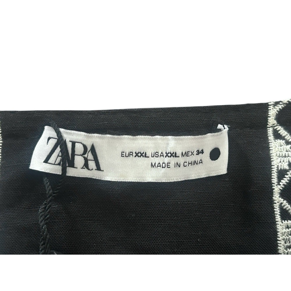 NEW Zara Midi Dress Black Embroidered Linen Blend Tiered Long Sleeve 2XL Boho - Picture 12 of 14